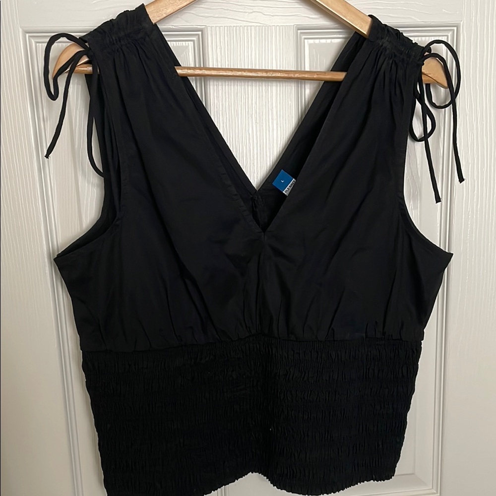 Old Navy Black Smocked Double V Tank